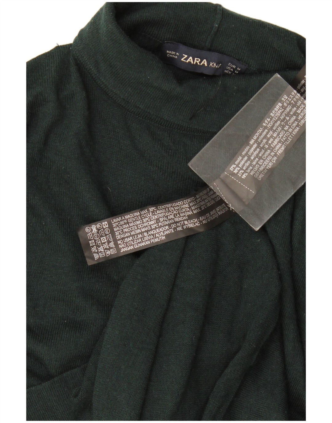 Zara Womens Roll Neck Jumper Sweater UK 14 Medium Green Modal