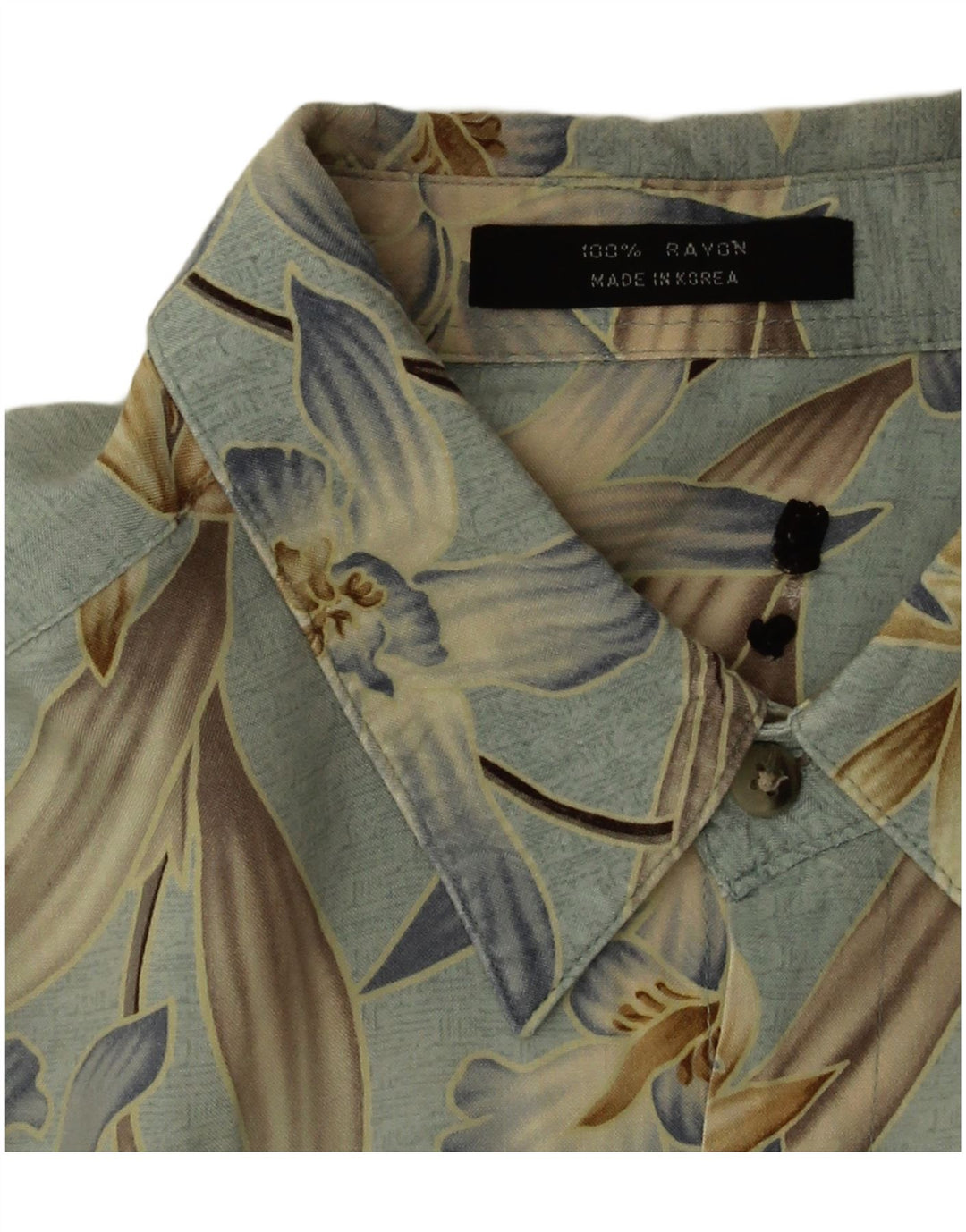 Vintage Mens Short Sleeve Shirt Large Blue Floral Rayon
