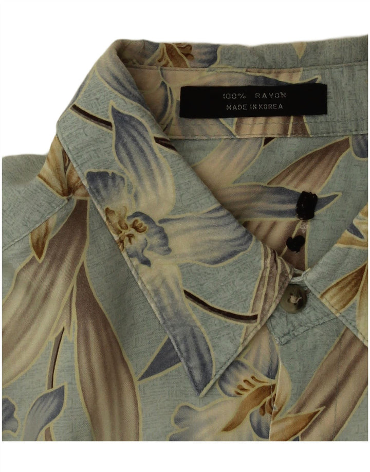 Vintage Mens Short Sleeve Shirt Large Blue Floral Rayon