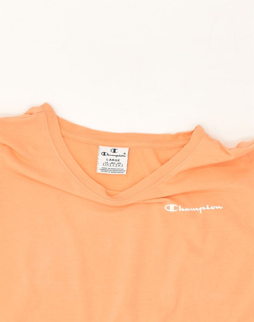 CHAMPION Womens T-Shirt Top UK 14 Large Orange Cotton | Vintage Champion | Thrift | Second-Hand Champion | Used Clothing | Messina Hembry 