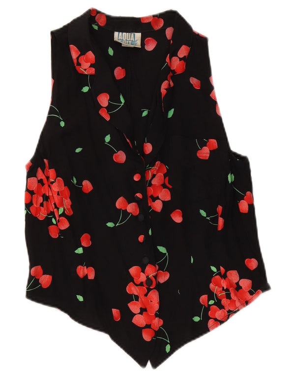 Vintage Womens Crop Front Tie Shirt Blouse IT 46 Large Black Floral
