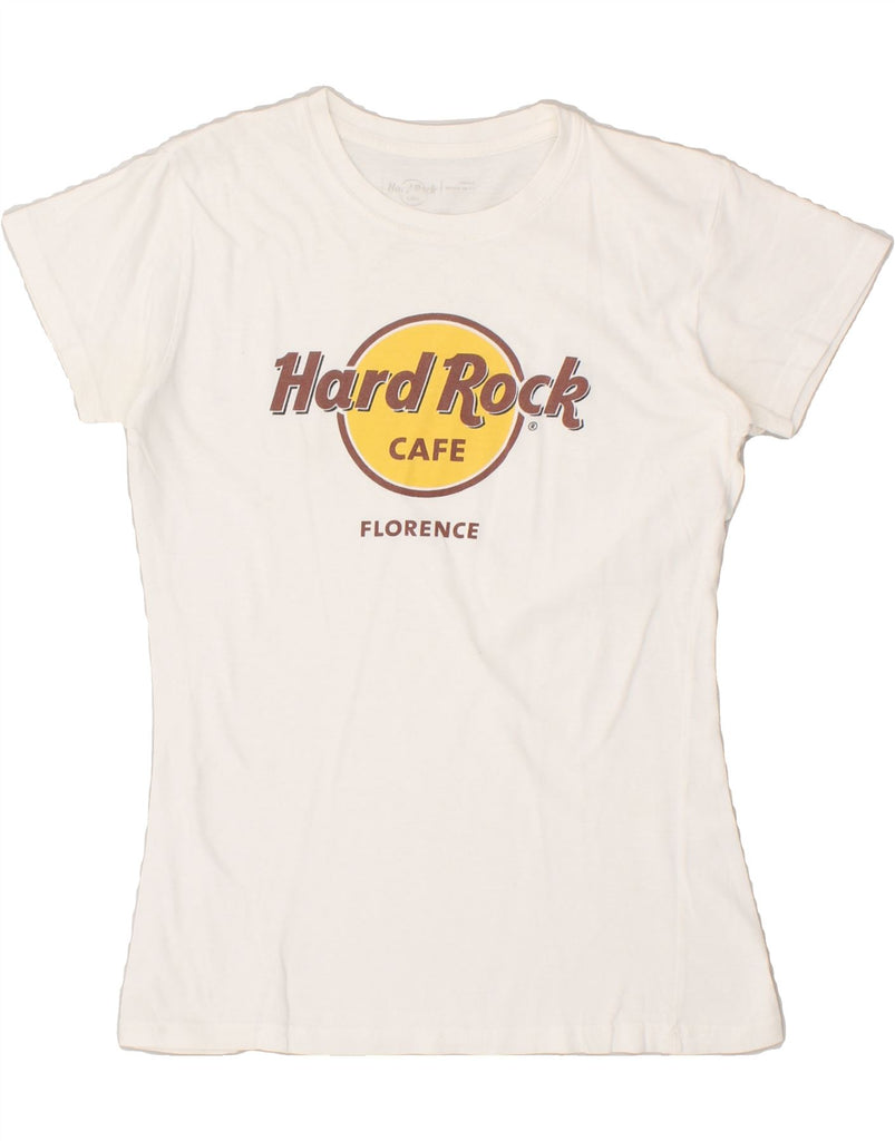 HARD ROCK CAFE Womens Florence Graphic T-Shirt Top UK 10 Small White Vintage Hard Rock Cafe and Second-Hand Hard Rock Cafe from Messina Hembry 