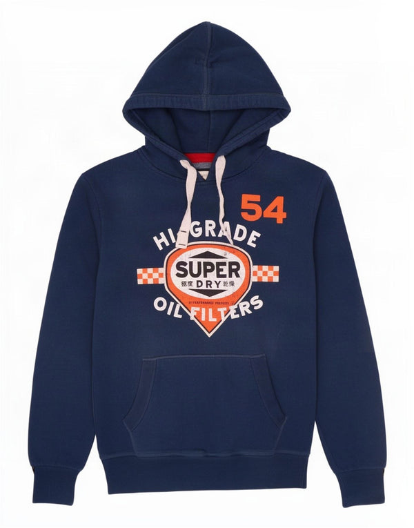 Superdry Mens Graphic Hoodie Jumper Medium Navy Blue Cotton