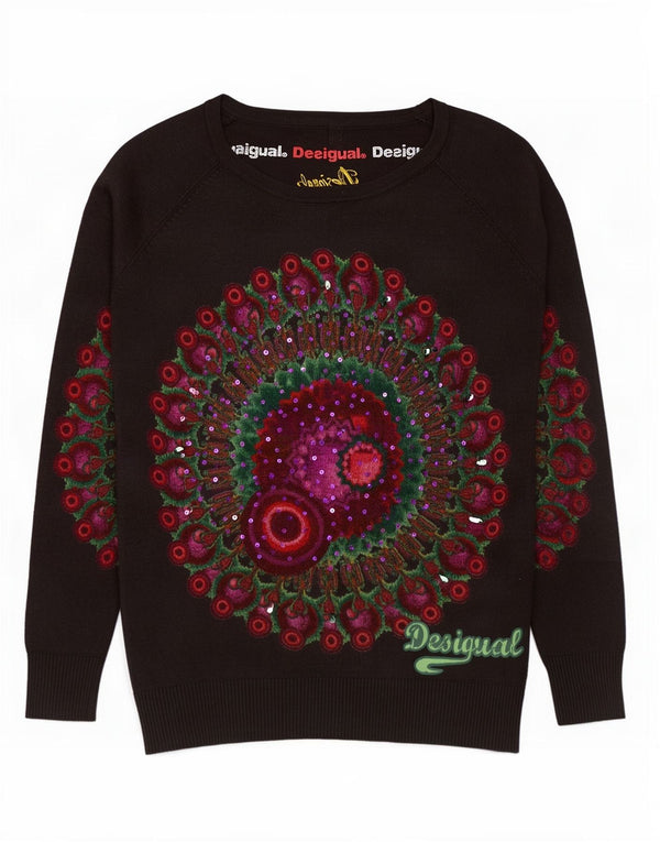 Desigual Womens Boat Neck Jumper Sweater UK 14 Medium Grey Geometric