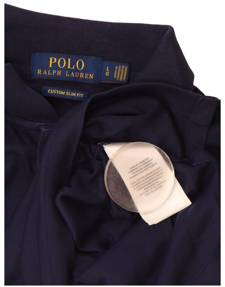 POLO RALPH LAUREN Mens Custom Slim Fit Polo Shirt Large Navy Blue Cotton