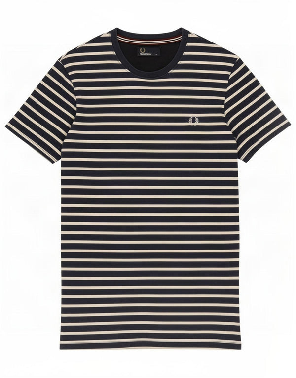 Fred Perry Mens T-Shirt Top Medium Navy Blue Striped Cotton