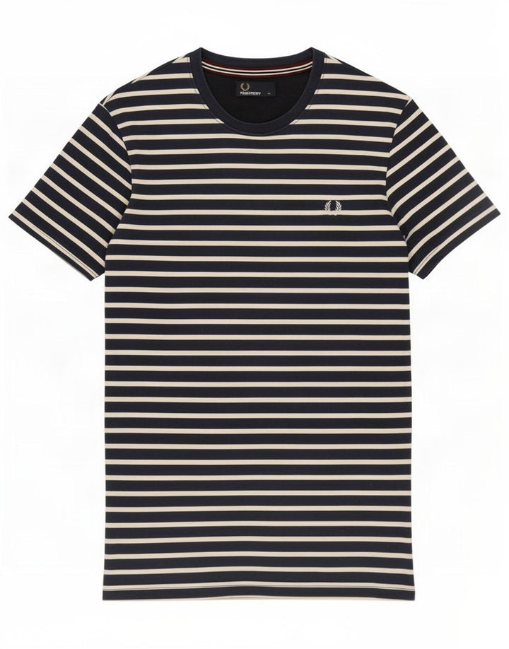 Fred Perry Mens T-Shirt Top Medium Navy Blue Striped Cotton