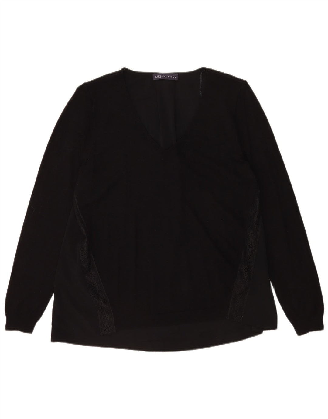 Marks & Spencer Womens Long Sleeve Blouse Top UK 16 Large Black Floral