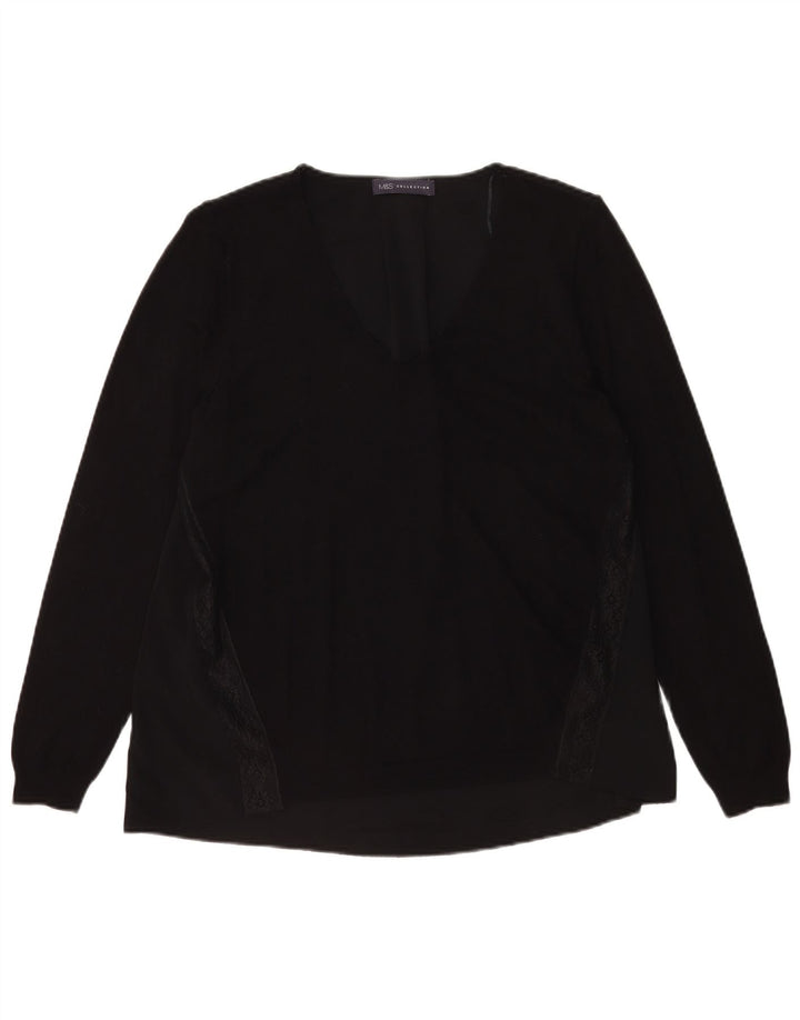 Marks & Spencer Womens Long Sleeve Blouse Top UK 16 Large Black Floral