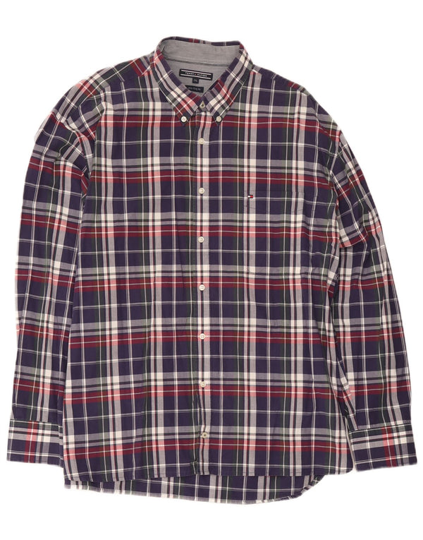 Tommy Hilfiger Mens New York Fit Shirt 2XL Navy Blue Check Cotton