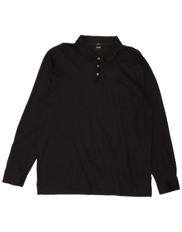 HUGO BOSS Mens Slim Fit Long Sleeve Polo Shirt 2XL Black Cotton