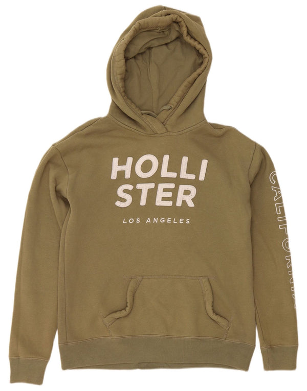 Hollister Womens Graphic Oversized Hoodie Jumper UK 6 XS Khaki Cotton