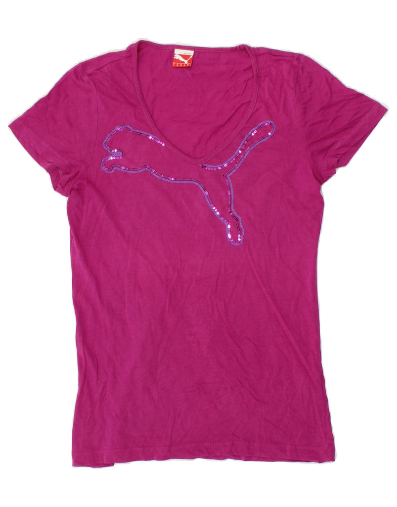 PUMA Womens Graphic T-Shirt Top UK 10 Small Purple Cotton | Vintage Puma | Thrift | Second-Hand Puma | Used Clothing | Messina Hembry 