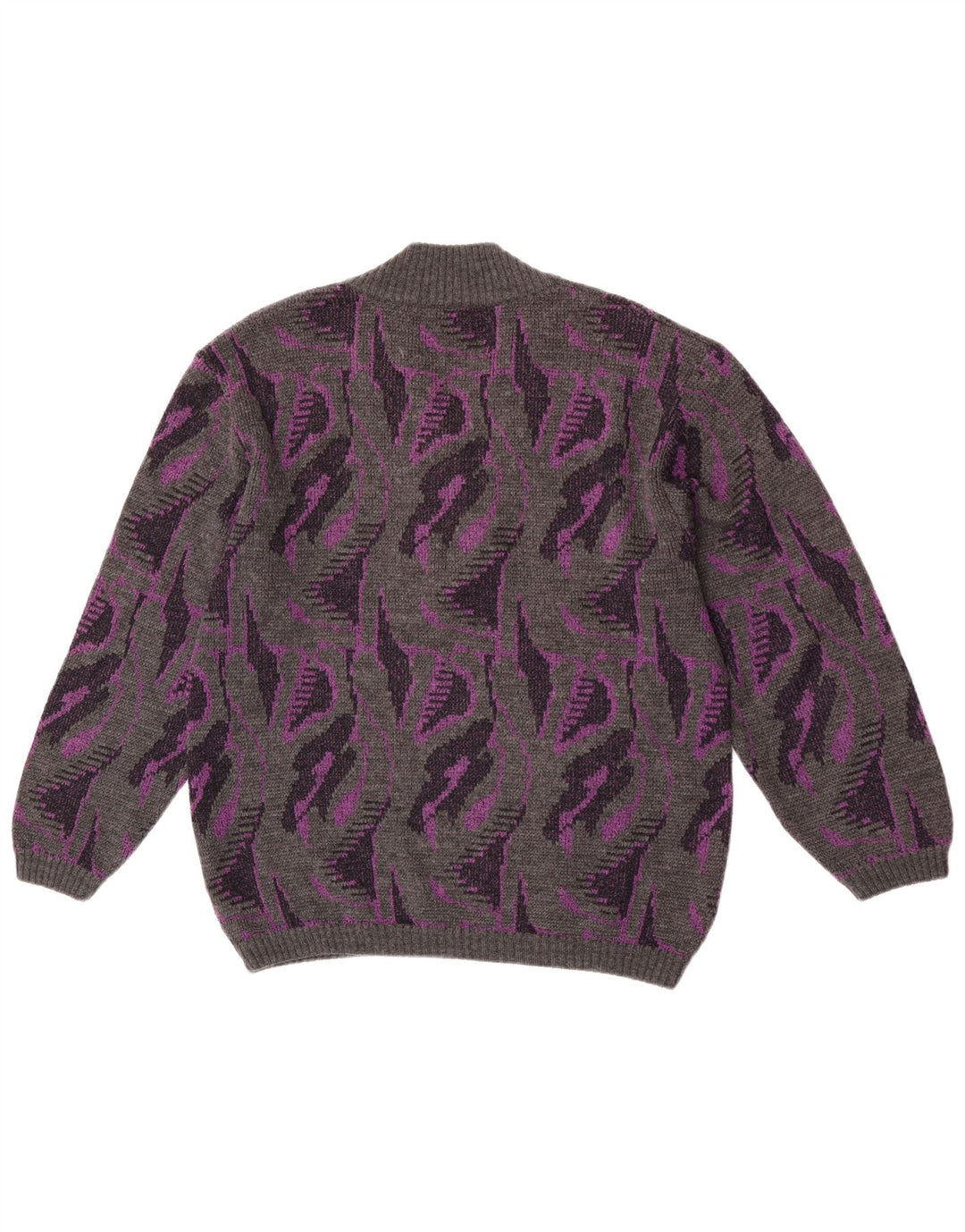 Rasica Womens Abstract Pattern V-Neck Jumper Sweater UK 16 Large Grey