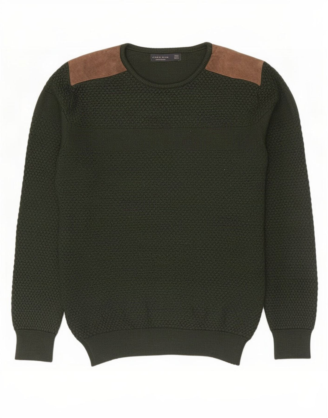 Zara Mens Crew Neck Jumper Sweater Medium Green Colourblock
