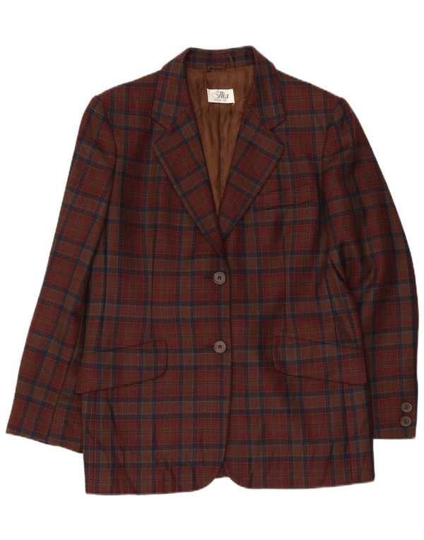 VINTAGE Womens 2 Button Blazer Jacket IT 44 Medium Brown Check Virgin Wool