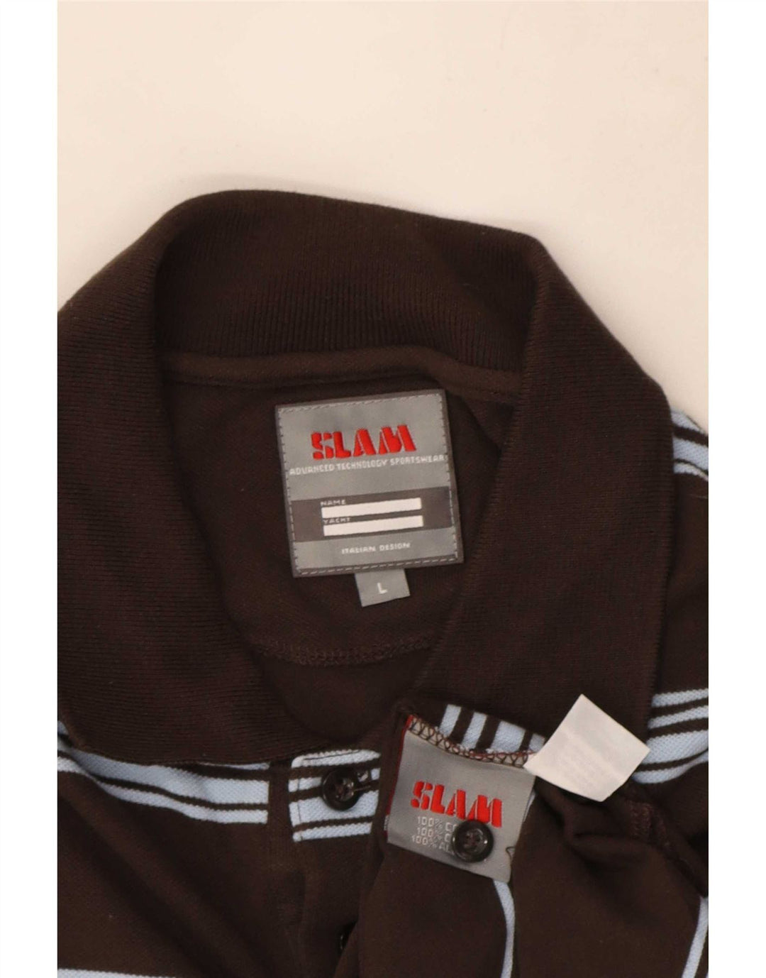 Slam Mens Polo Shirt Large Brown Striped Cotton