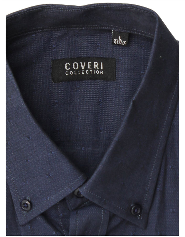 COVERI Mens Shirt Size 41/42 Large Navy Blue Cotton