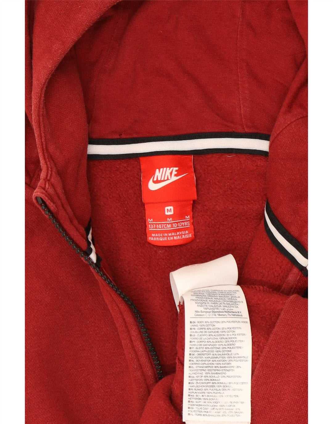 Nike Boys Zip Hoodie Sweater 10-11 Years Medium Red Cotton