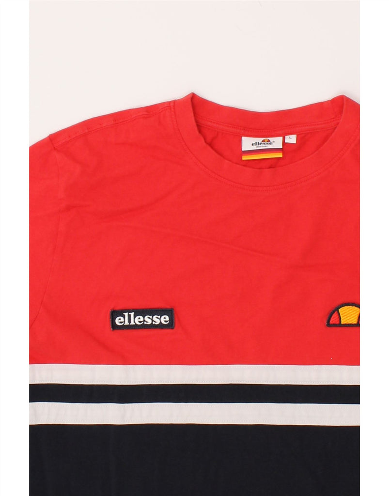 ELLESSE Mens Graphic T-Shirt Top Large Black Colourblock Cotton | Vintage Ellesse | Thrift | Second-Hand Ellesse | Used Clothing | Messina Hembry 
