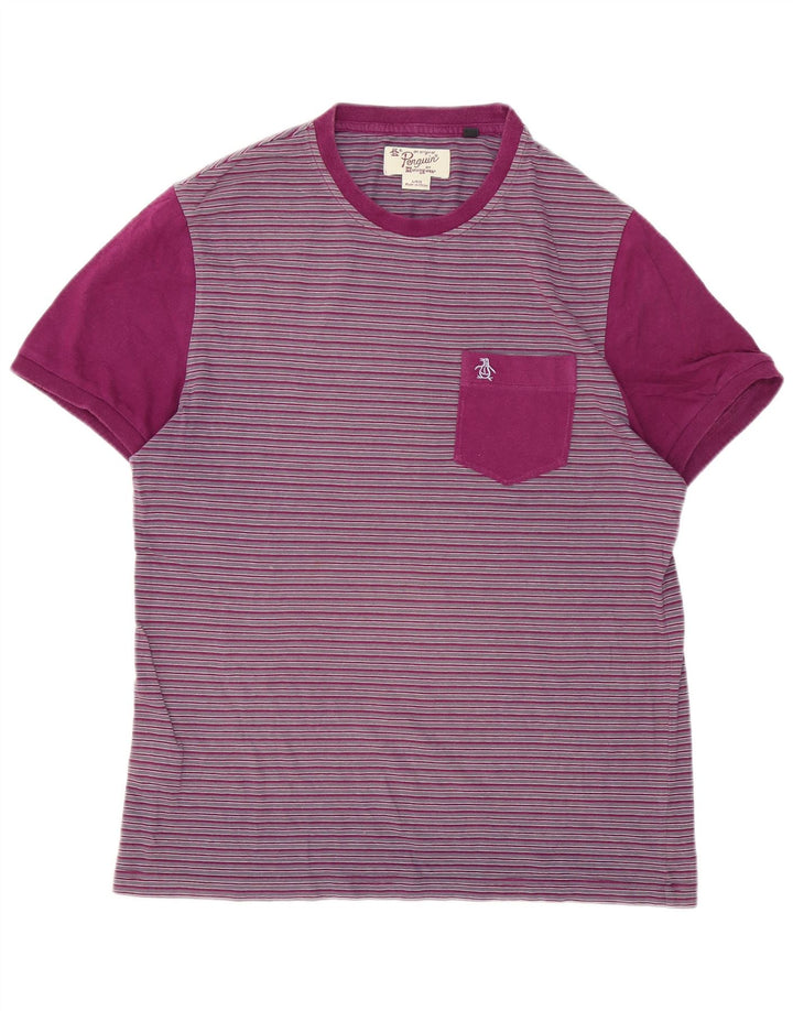 Penguin Mens T-Shirt Top Large Purple Striped Cotton