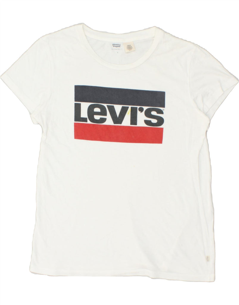 LEVI'S Womens Graphic T-Shirt Top UK 10 Small White | Vintage Levi's | Thrift | Second-Hand Levi's | Used Clothing | Messina Hembry 