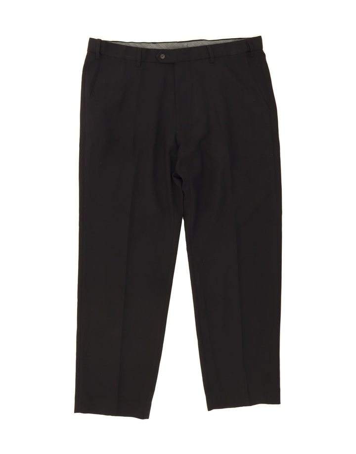 MARKS & SPENCER Mens Straight Suit Trousers W38 L29 Navy Blue Polyester Vintage Marks & Spencer and Second-Hand Marks & Spencer from Messina Hembry 