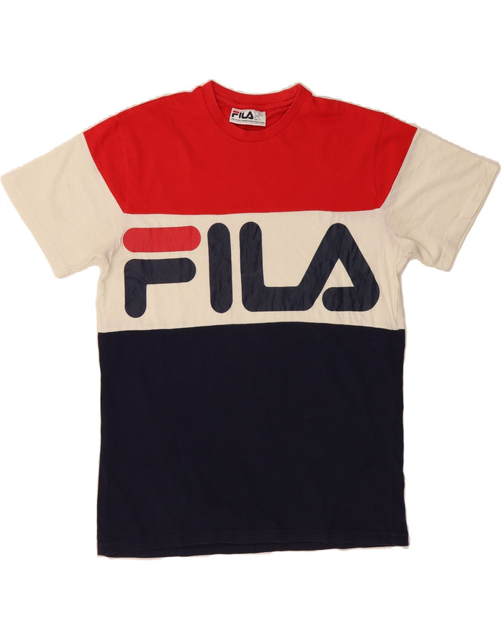 FILA Mens Graphic T-Shirt Top Small Red Colourblock Cotton Vintage Fila and Second-Hand Fila from Messina Hembry 