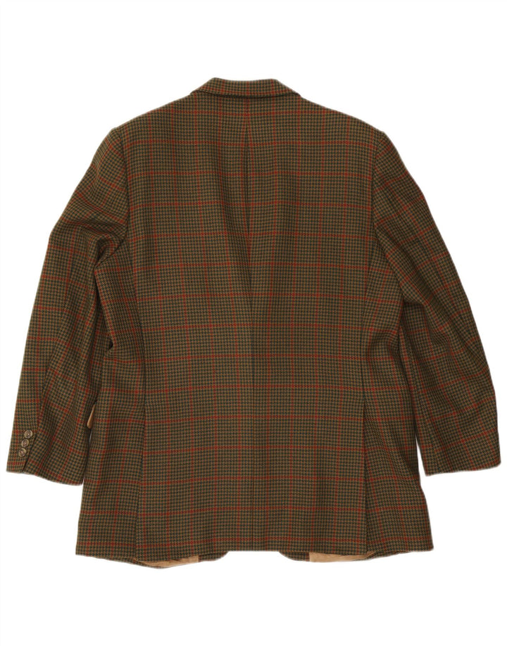 Gieves & Hawkes Mens 2 Button Blazer Jacket UK 44 2XL Khaki Houndstooth