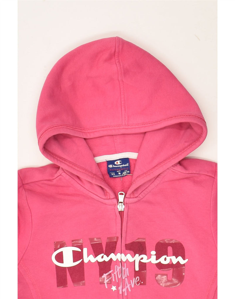 CHAMPION Girls Graphic Zip Hoodie Sweater 9-10 Years Medium  Pink Cotton | Vintage Champion | Thrift | Second-Hand Champion | Used Clothing | Messina Hembry 