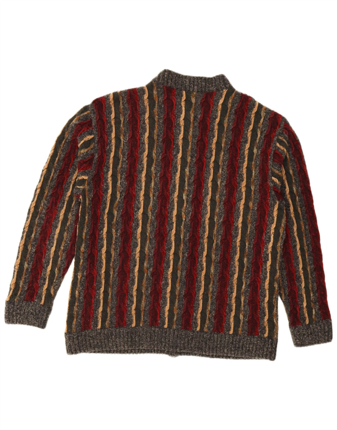 Vintage Mens Cardigan Sweater Large Grey Striped Wool