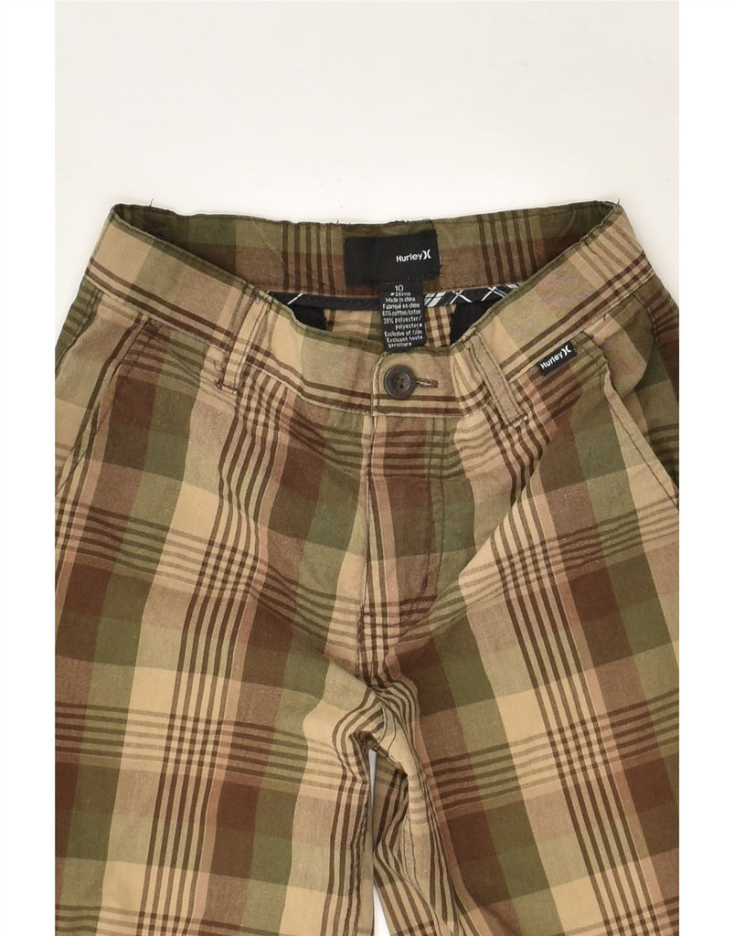 HURLEY Boys Graphic Chino Shorts 9-10 Years W24 Brown Check Cotton | Vintage Hurley | Thrift | Second-Hand Hurley | Used Clothing | Messina Hembry 