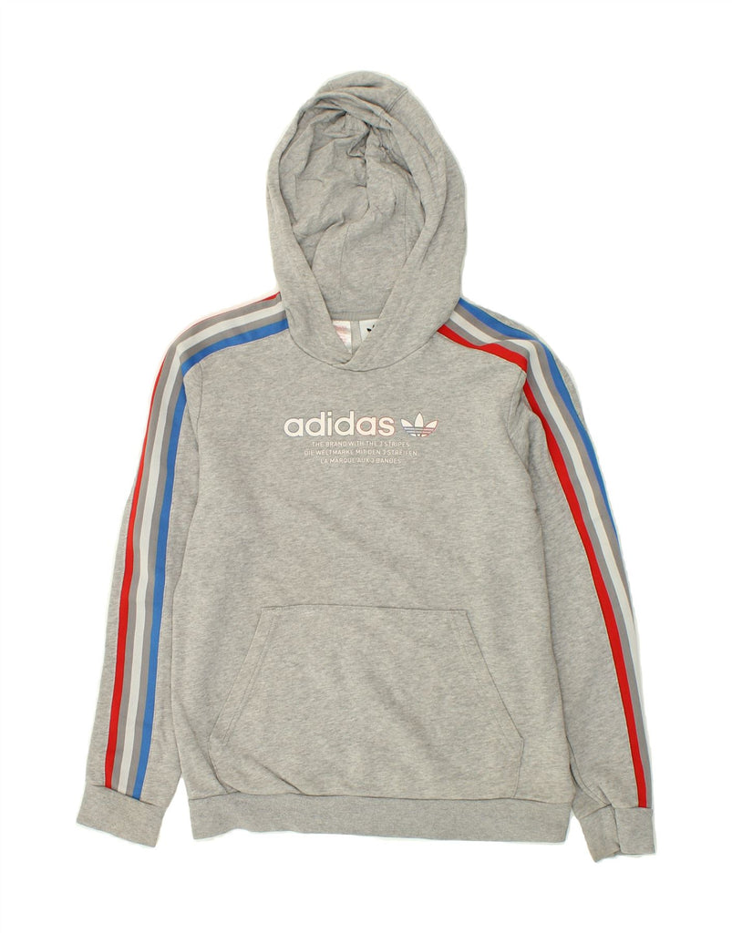 ADIDAS Boys Graphic Hoodie Jumper 13-14 Years Grey Cotton | Vintage Adidas | Thrift | Second-Hand Adidas | Used Clothing | Messina Hembry 