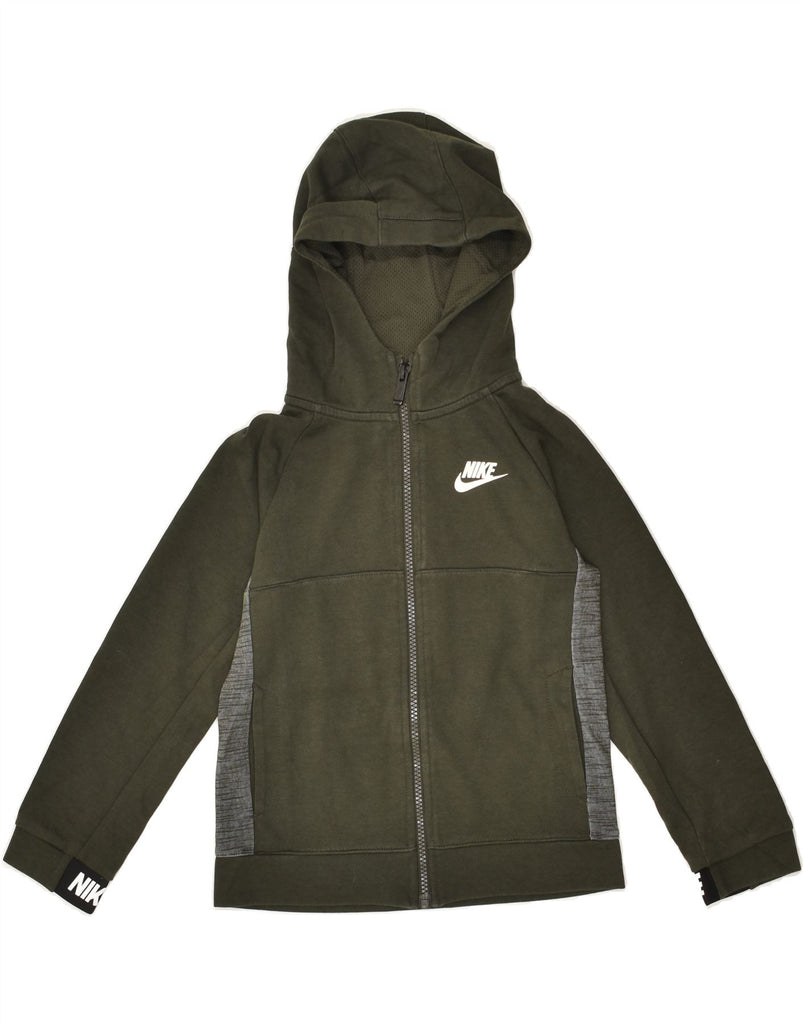 NIKE Boys Zip Hoodie Sweater  6-7 Years Large Khaki Colourblock Cotton | Vintage Nike | Thrift | Second-Hand Nike | Used Clothing | Messina Hembry 