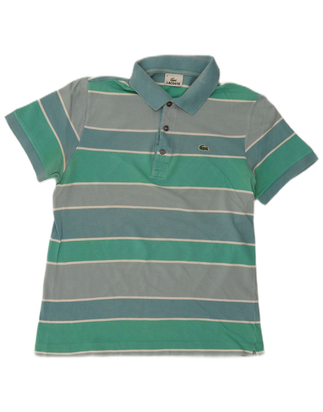 Lacoste Mens Rugby Polo Shirt Size 4 Medium Green Striped Cotton