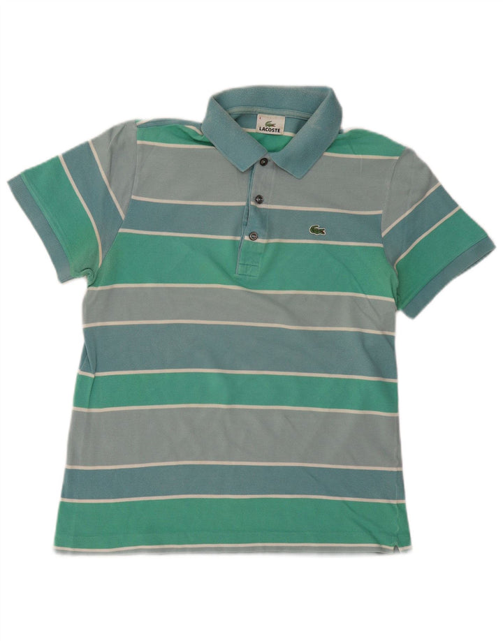 Lacoste Mens Rugby Polo Shirt Size 4 Medium Green Striped Cotton