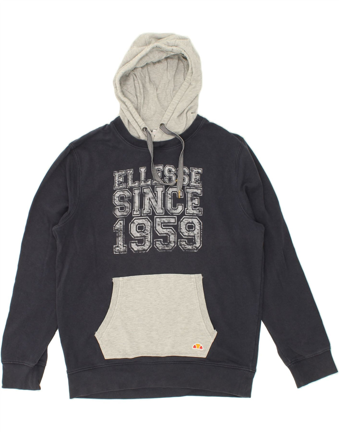 ELLESSE Mens Graphic Hoodie Jumper Large Navy Blue Cotton Vintage Ellesse and Second-Hand Ellesse from Messina Hembry 