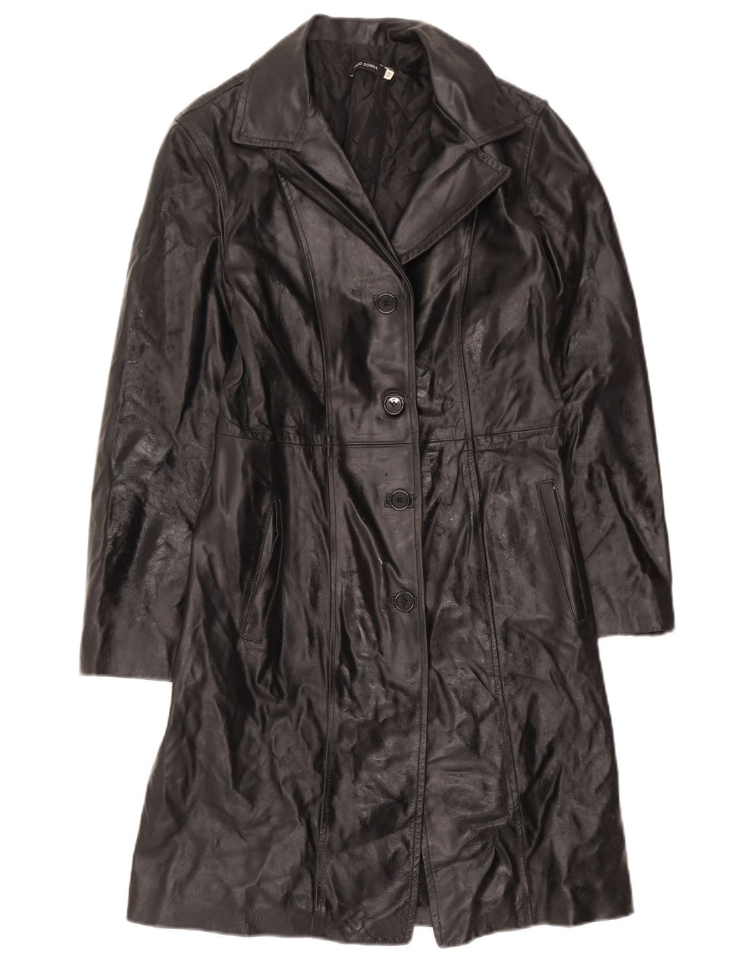 Vintage Womens Leather Coat UK 12 Medium Black Leather