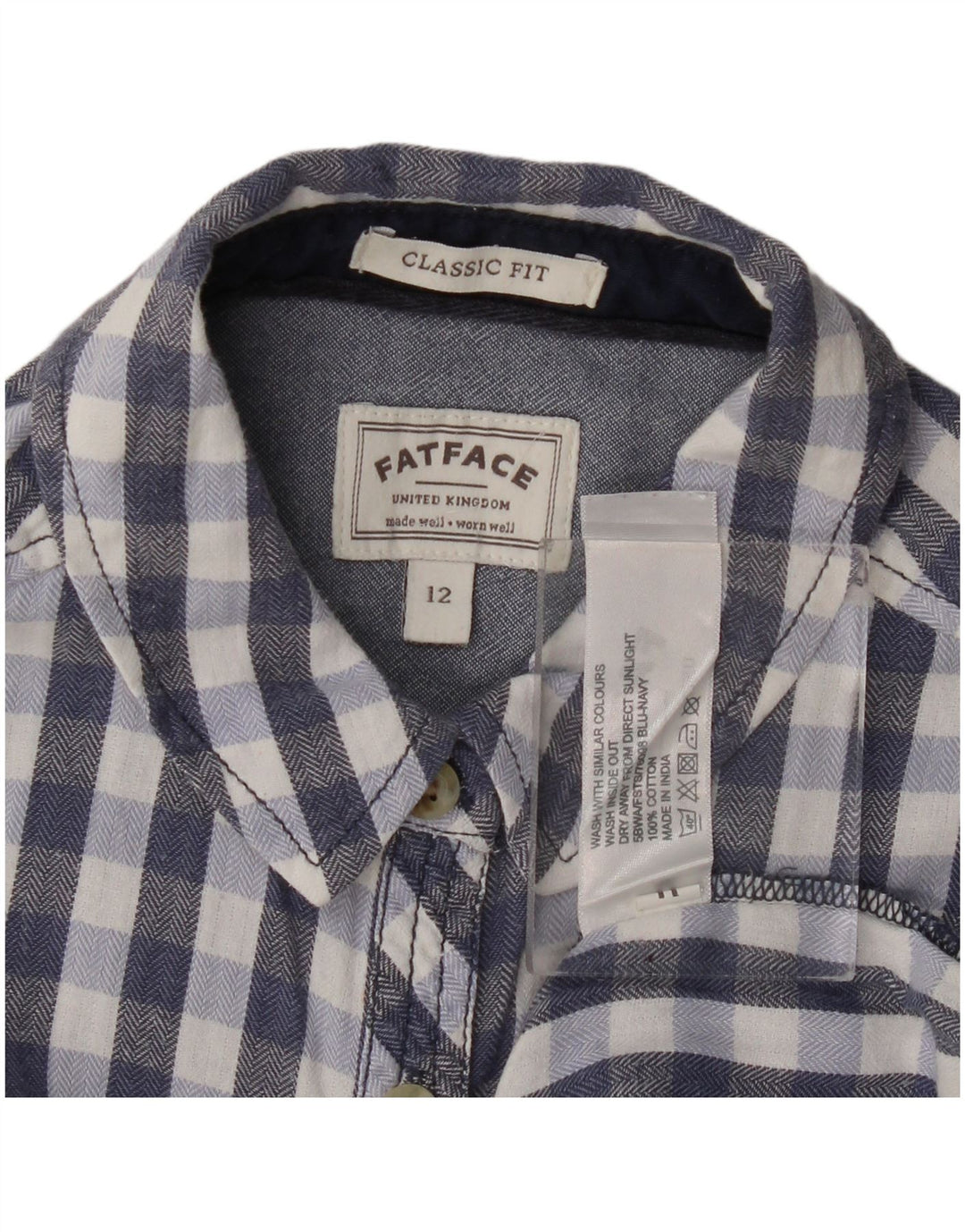 Fat Face Womens Classic Fit Flannel Shirt UK 12 Medium Navy Blue Gingham