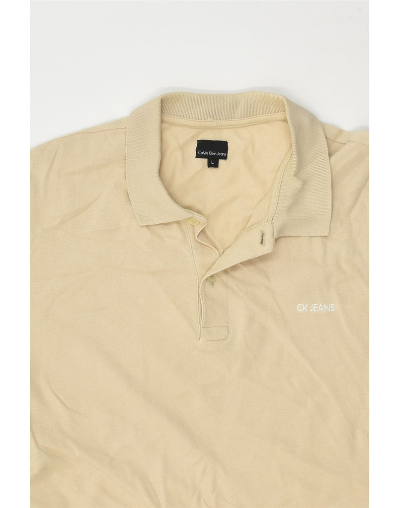 CALVIN KLEIN Mens Polo Shirt Large Beige Cotton | Vintage Calvin Klein | Thrift | Second-Hand Calvin Klein | Used Clothing | Messina Hembry 