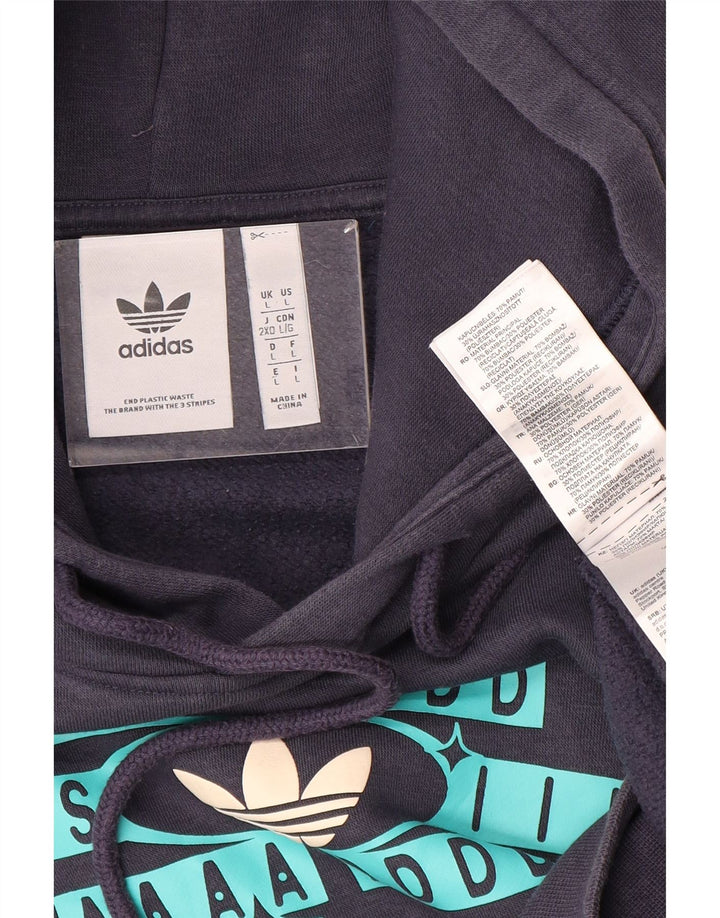 ADIDAS Mens Graphic Hoodie Jumper Large Navy Blue Cotton