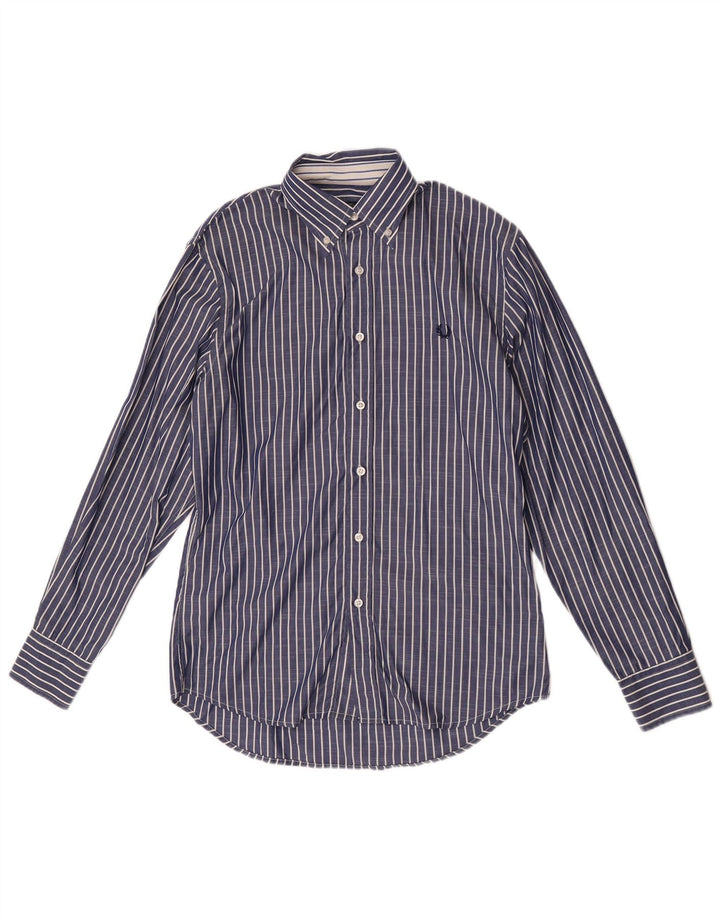 Fred Perry Mens Slim Fit Shirt Medium Blue Striped Cotton