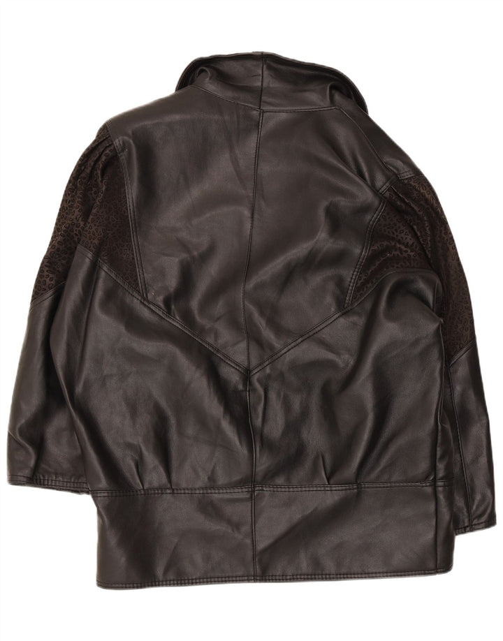 Alta Moda Womens Oversized Leather Coat UK 14 Medium Black Animal Print