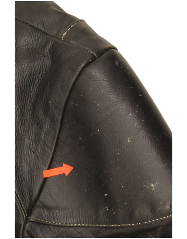 POLO Womens Leather Racer Jacket UK 14 Medium Black Leather