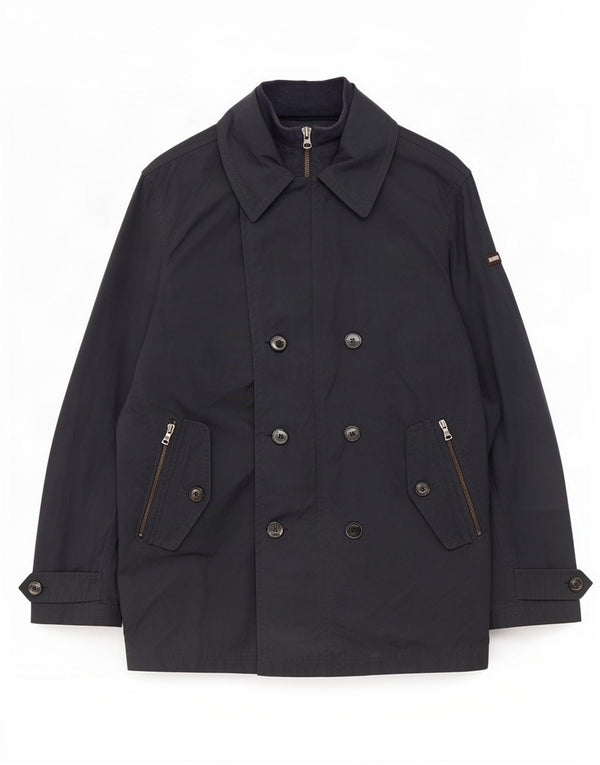 Hackett Mens Double Breasted Coat UK 38 Medium Navy Blue Nylon
