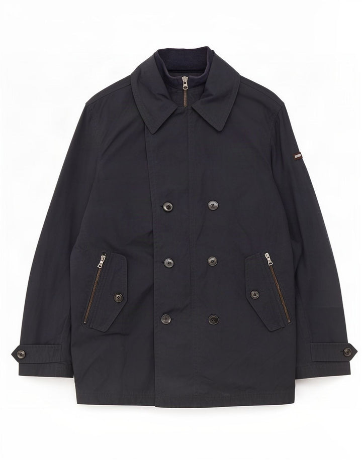 Hackett Mens Double Breasted Coat UK 38 Medium Navy Blue Nylon
