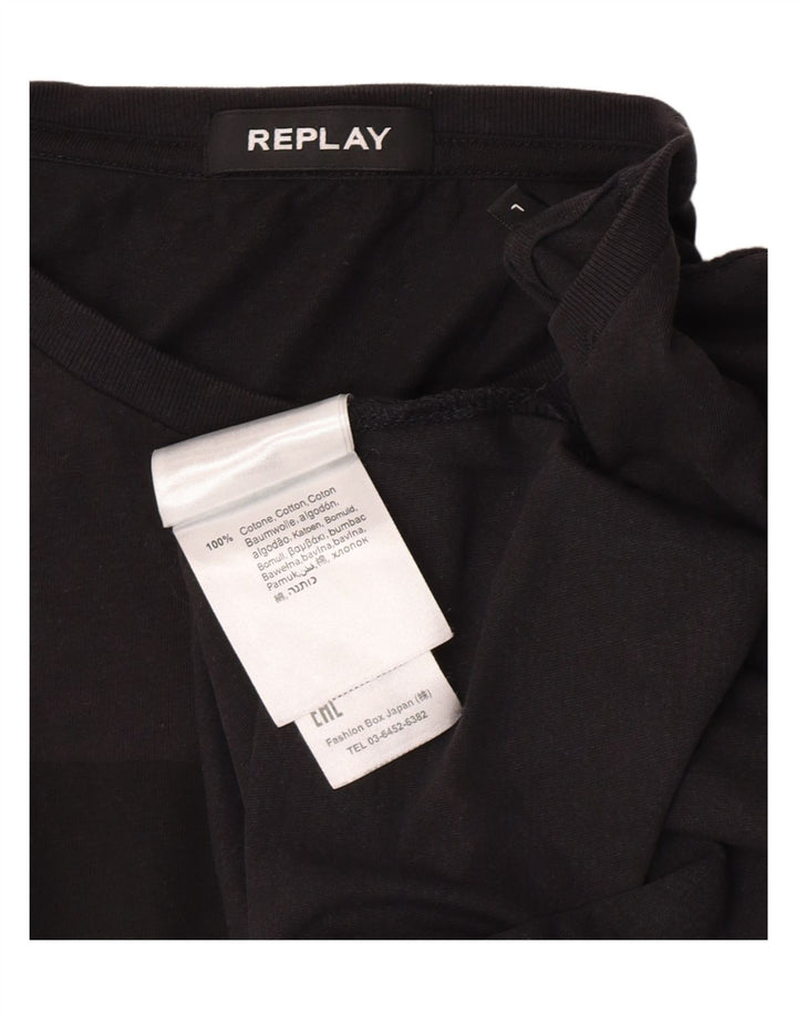 Replay Mens Graphic Top Long Sleeve Large Black Cotton