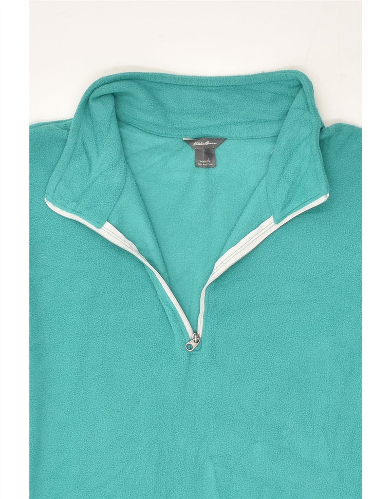 EDDIE BAUER Womens Zip Neck Fleece Jumper UK 16 Large Turquoise Polyester | Vintage Eddie Bauer | Thrift | Second-Hand Eddie Bauer | Used Clothing | Messina Hembry 