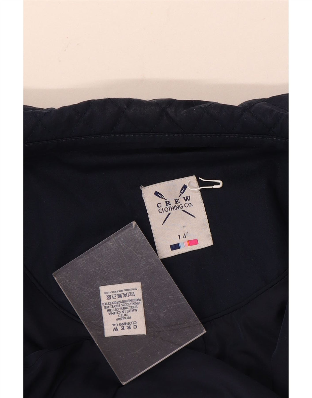 CREW CLOTHING Womens Quilted Jacket UK 14 Medium Navy Blue Cotton