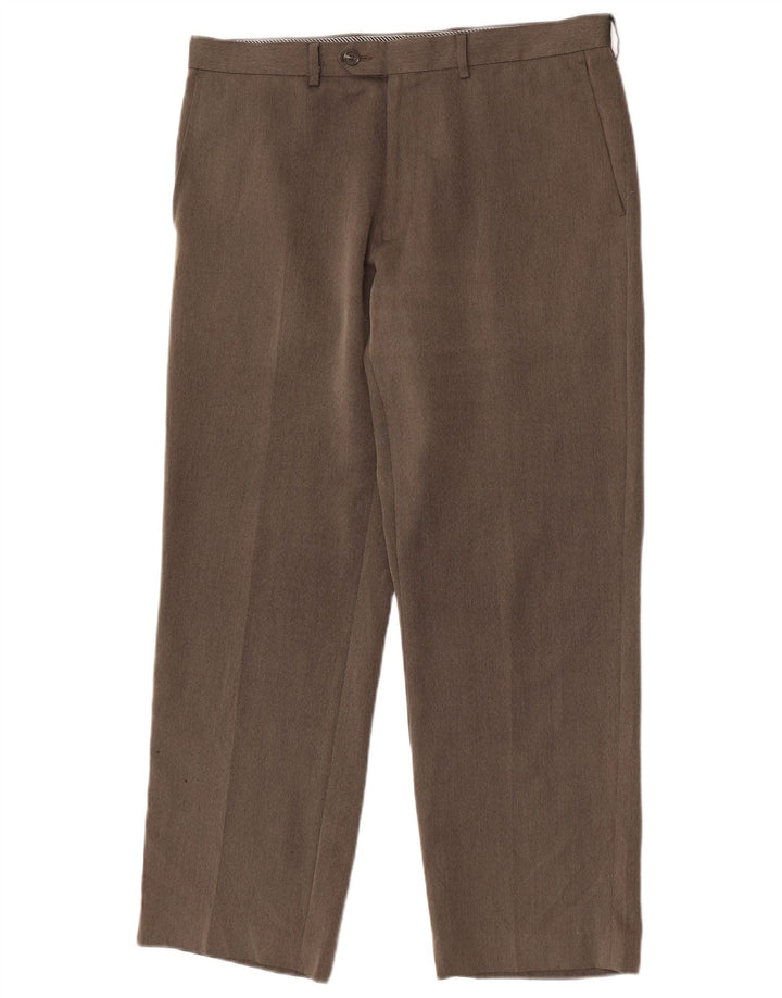 Marks & Spencer Mens Straight Suit Trousers W34 L29 Brown Herringbone